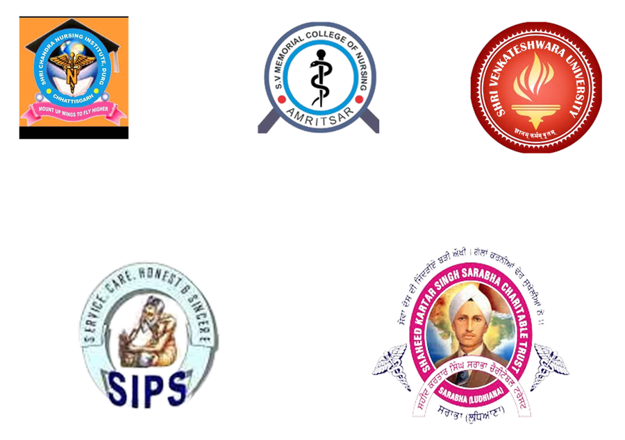 Shri Chandra Nursing Institute Durg, S.V. Memorial College of Nursing Amritsar, Shri Venkateshwara University, SIPS, and Shaheed Kartar Singh Sarabha Charitable Trust